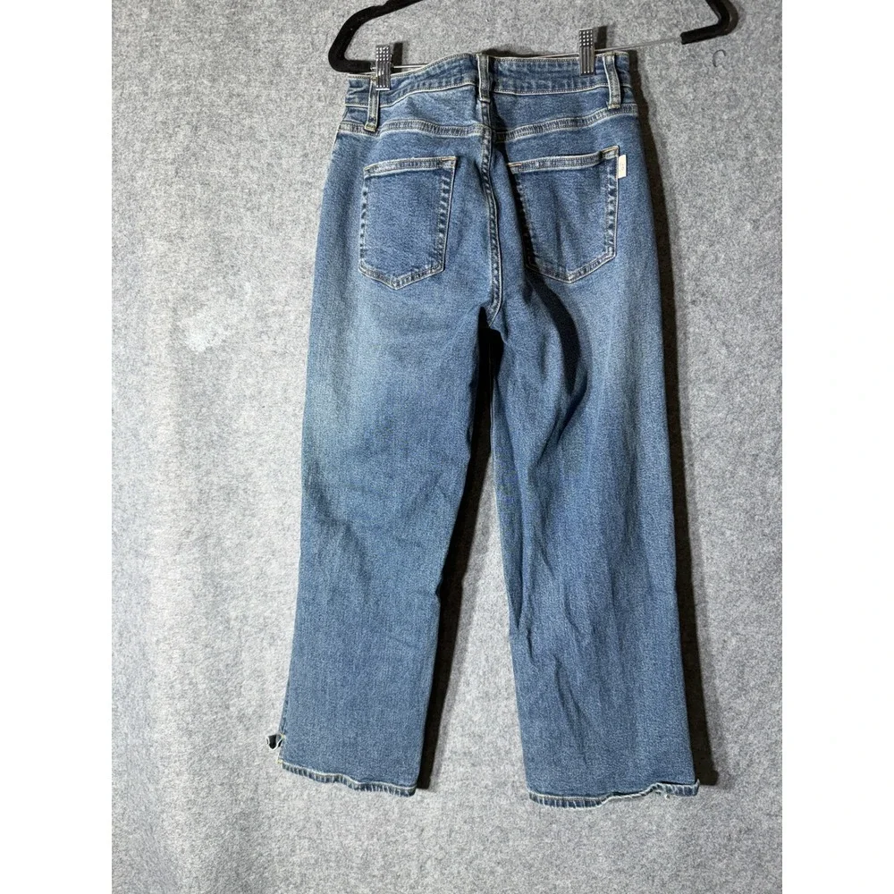 Oliver Logan Addington Split Hem Crop High Rise Wide Leg Blue Denim Jeans 27